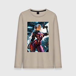 Лонгслив хлопковый мужской Девушка с оружием в киберпанк стиле, цвет: миндальный