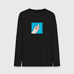 Лонгслив хлопковый мужской Кошачья лапка показывает знак fuck, цвет: черный