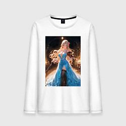 Лонгслив хлопковый мужской Девушка в вечернем платье играет на скрипке, цвет: белый