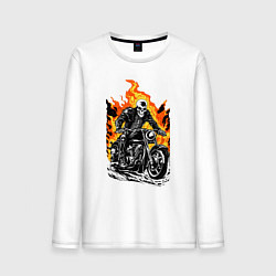Лонгслив хлопковый мужской Призрачный гонщик в огне, цвет: белый