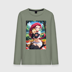 Лонгслив хлопковый мужской Джесси и Мяут на пикнике, цвет: авокадо