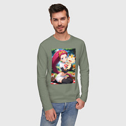 Лонгслив хлопковый мужской Джесси и Мяут на пикнике, цвет: авокадо — фото 2
