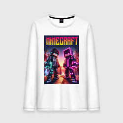 Лонгслив хлопковый мужской Minecraft - neon fantasy ai art, цвет: белый