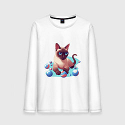 Лонгслив хлопковый мужской Синеглазый кот, цвет: белый