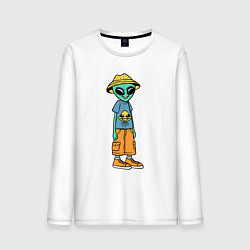 Лонгслив хлопковый мужской Инопланетянин в шляпе, цвет: белый