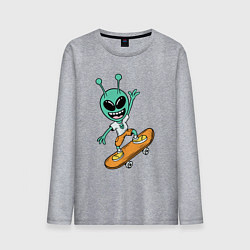 Лонгслив хлопковый мужской Инопланетянин на скейтборде, цвет: меланж