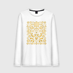 Лонгслив хлопковый мужской Обережный узор позолота - птицы счастья, цвет: белый