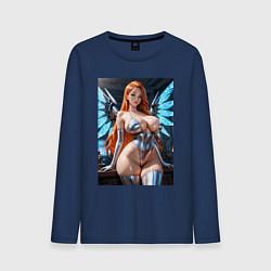 Лонгслив хлопковый мужской Девушка-ангел с механическими крыльями, цвет: тёмно-синий