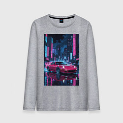 Лонгслив хлопковый мужской Вишневый спорткар по мокрой дороге, цвет: меланж
