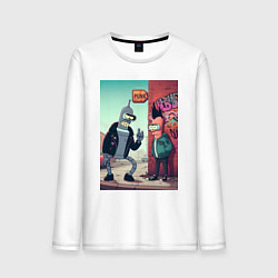 Лонгслив хлопковый мужской Бендер встретил панка, цвет: белый