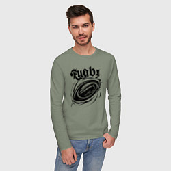 Лонгслив хлопковый мужской Регбийный мяч черной краской, цвет: авокадо — фото 2