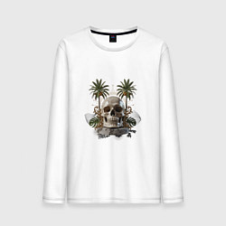 Лонгслив хлопковый мужской Тропический остров черепа, цвет: белый