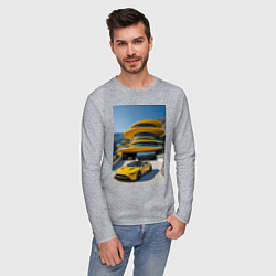Лонгслив хлопковый мужской Желтый суперкар у дома, цвет: меланж — фото 2