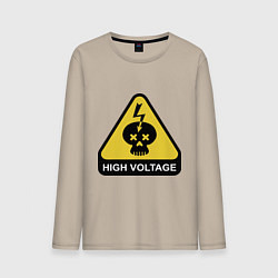 Лонгслив хлопковый мужской Опасно - высокое напряжение, цвет: миндальный