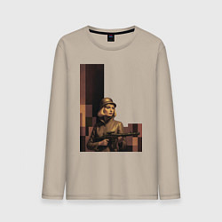 Лонгслив хлопковый мужской Женщина с автоматом ретрофутуризм поп-арт 1970-е, цвет: миндальный