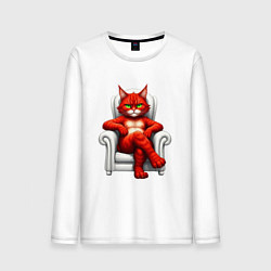 Лонгслив хлопковый мужской Красный кот сидит в белом кресле, цвет: белый