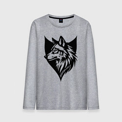 Лонгслив хлопковый мужской Волк на щите, цвет: меланж