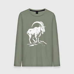 Лонгслив хлопковый мужской Горный козел на скале, цвет: авокадо