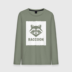 Лонгслив хлопковый мужской Енот белый штрих, цвет: авокадо