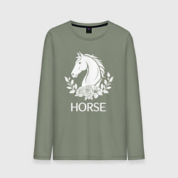 Лонгслив хлопковый мужской Лошадь в цветах, цвет: авокадо