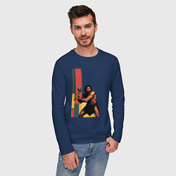 Лонгслив хлопковый мужской Поп-арт неандерталец, цвет: тёмно-синий — фото 2