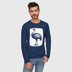 Лонгслив хлопковый мужской Страус в белом штрихе, цвет: тёмно-синий — фото 2