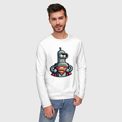Лонгслив хлопковый мужской Super Bender meme, цвет: белый — фото 2