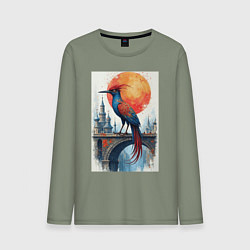 Лонгслив хлопковый мужской Сказочная птица на мосту, цвет: авокадо