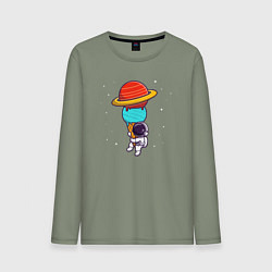 Лонгслив хлопковый мужской Космонавт с мороженым, цвет: авокадо