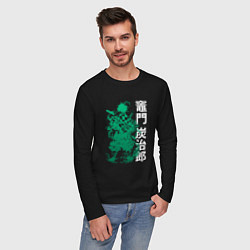 Лонгслив хлопковый мужской Клинок рассекающий демонов - зеленый, цвет: черный — фото 2