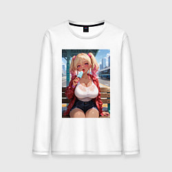 Лонгслив хлопковый мужской Симпотная девушка-гяру с мороженным - аниме, цвет: белый