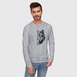 Лонгслив хлопковый мужской Волк охотник, цвет: меланж — фото 2