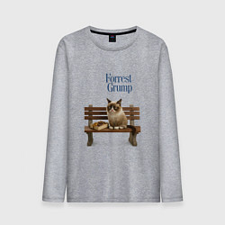 Лонгслив хлопковый мужской Форрест Гамп - кот на скамейке, цвет: меланж