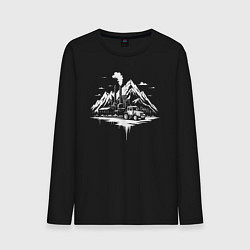 Лонгслив хлопковый мужской Индустриальный пейзаж в горах, цвет: черный