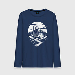 Лонгслив хлопковый мужской Завод в горах, цвет: тёмно-синий
