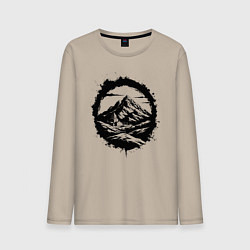Лонгслив хлопковый мужской Гора и храм в круге, цвет: миндальный