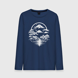 Лонгслив хлопковый мужской Тишина Фудзи, цвет: тёмно-синий