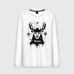 Лонгслив хлопковый мужской Рождественский олень со снежинками, цвет: белый