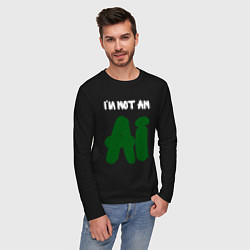 Лонгслив хлопковый мужской Я не искусственный интеллект, цвет: черный — фото 2
