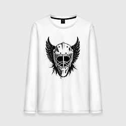 Лонгслив хлопковый мужской Крылатая хоккейная маска, цвет: белый