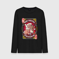 Лонгслив хлопковый мужской Merry christmas ho, цвет: черный
