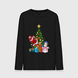 Лонгслив хлопковый мужской Санта Клаус и снегурочка радуются новому году, цвет: черный