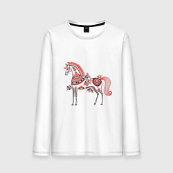 Лонгслив хлопковый мужской Лошадь в русском стиле, цвет: белый