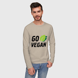 Лонгслив хлопковый мужской Go vegan, цвет: миндальный — фото 2