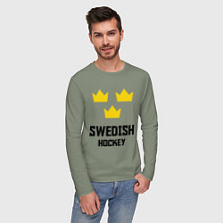 Лонгслив хлопковый мужской Swedish Hockey, цвет: авокадо — фото 2