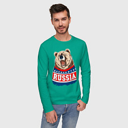 Лонгслив хлопковый мужской Made in Russia: медведь цвета зеленый — фото 2