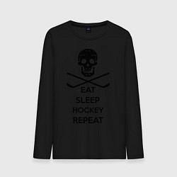 Лонгслив хлопковый мужской Eat sleep hockey repeat цвета черный — фото 1
