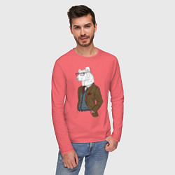 Лонгслив хлопковый мужской Медведь в пиджаке, цвет: коралловый — фото 2