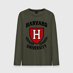 Лонгслив хлопковый мужской Harvard University цвета меланж-хаки — фото 1