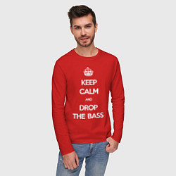 Лонгслив хлопковый мужской Keep Calm & Drop The Bass, цвет: красный — фото 2